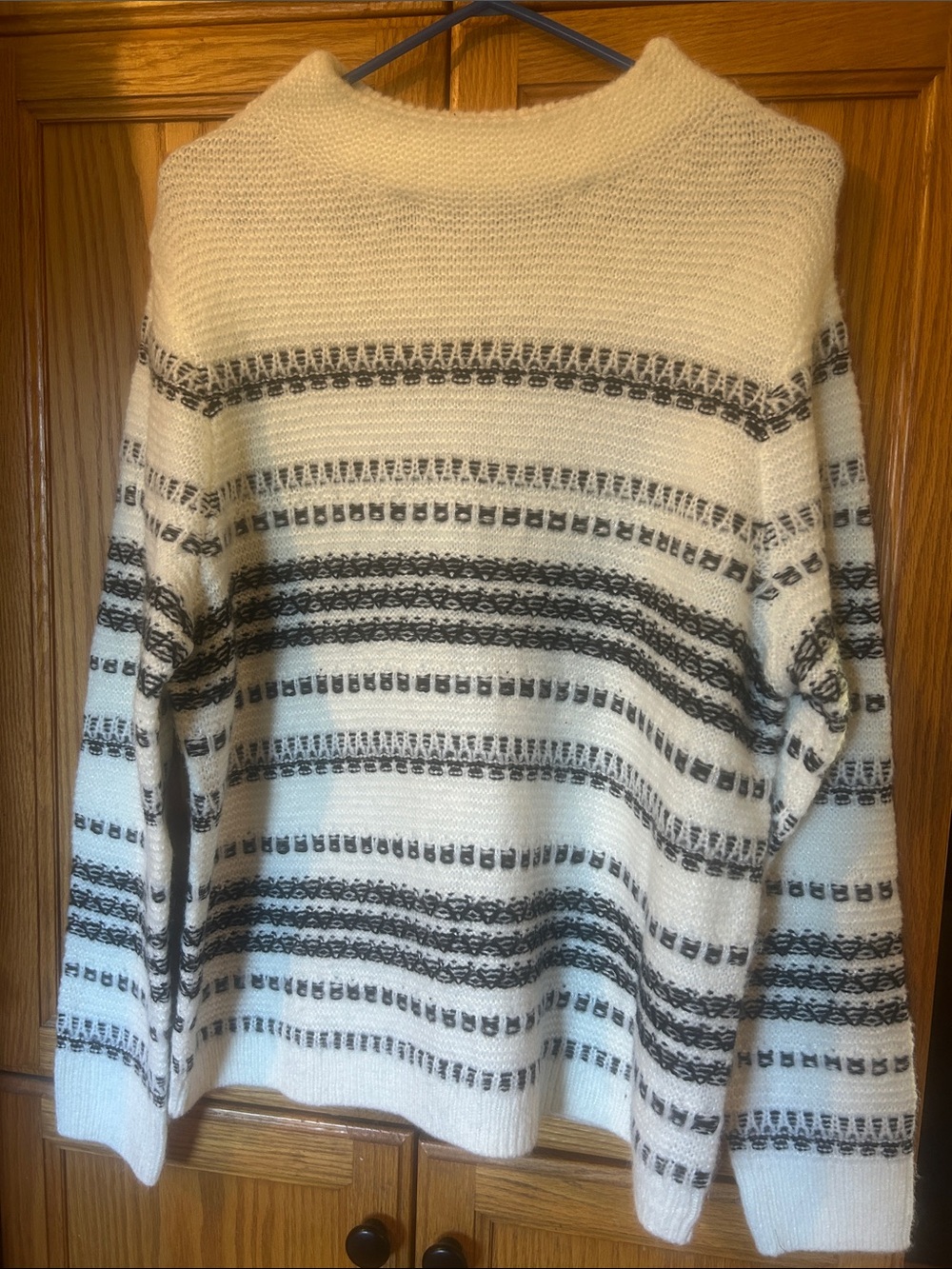 Northern Reflections Cream and Black Striped Turtleneck Sweater
